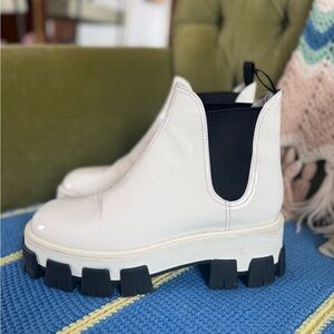 Prada White Leather Boots with Black Soles